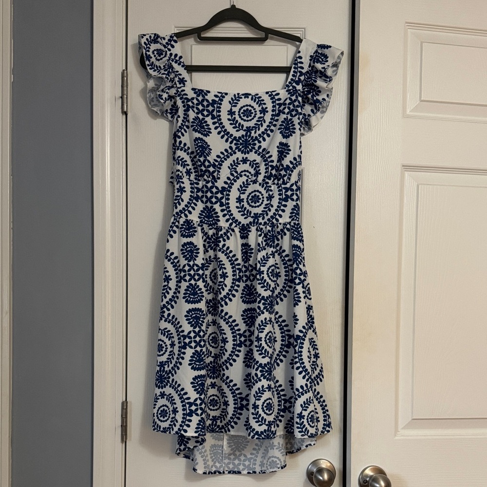 Blue and White Patterned Women's Dress